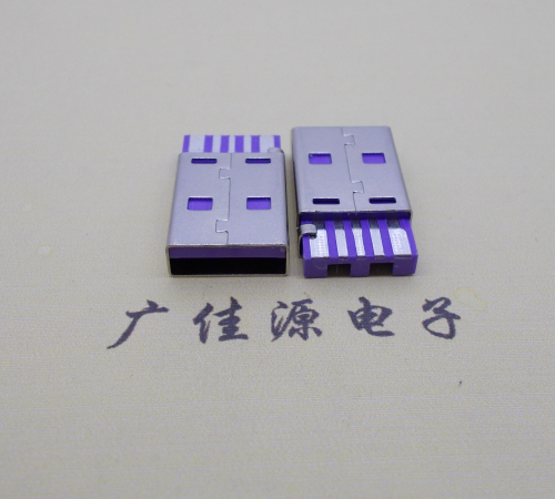 惠东短路usbA公5p焊线式大电流 紫色胶芯快充插头