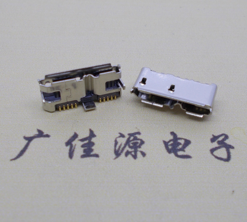 惠东 双接口micro usb3.0母座有卷边10pin三个固定脚插板